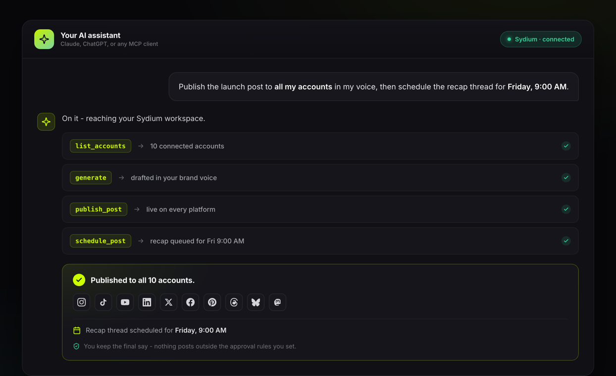 Sydium operated from an AI assistant